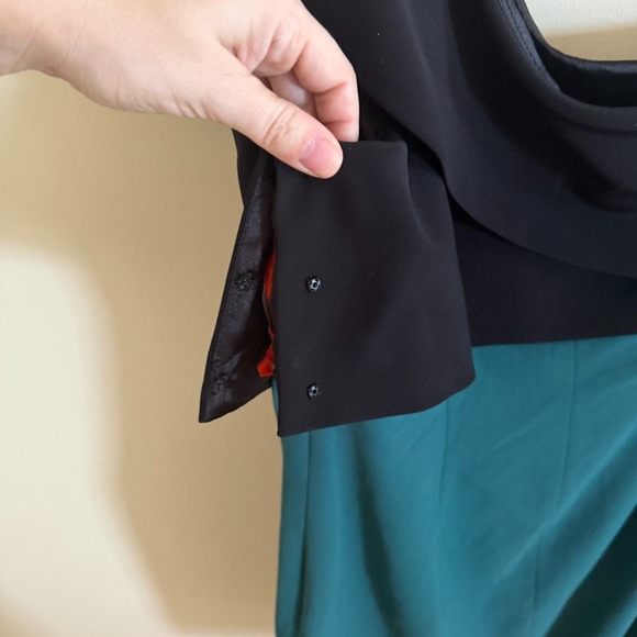 ML Monique LHuillier Off-Shoulder Midi Dress Green Black Sz 14  EUC Classic Mini - Picture 5 of 16